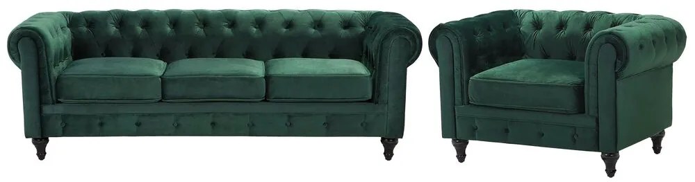 Conjunto de sofás com 4 lugares em veludo verde CHESTERFIELD Beliani