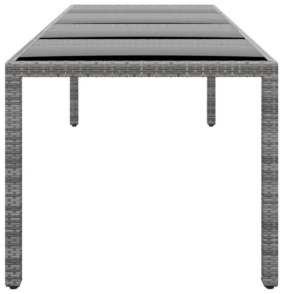 Mesa de jardim 250x100x75 cm vidro temperado e vime PE cinzento