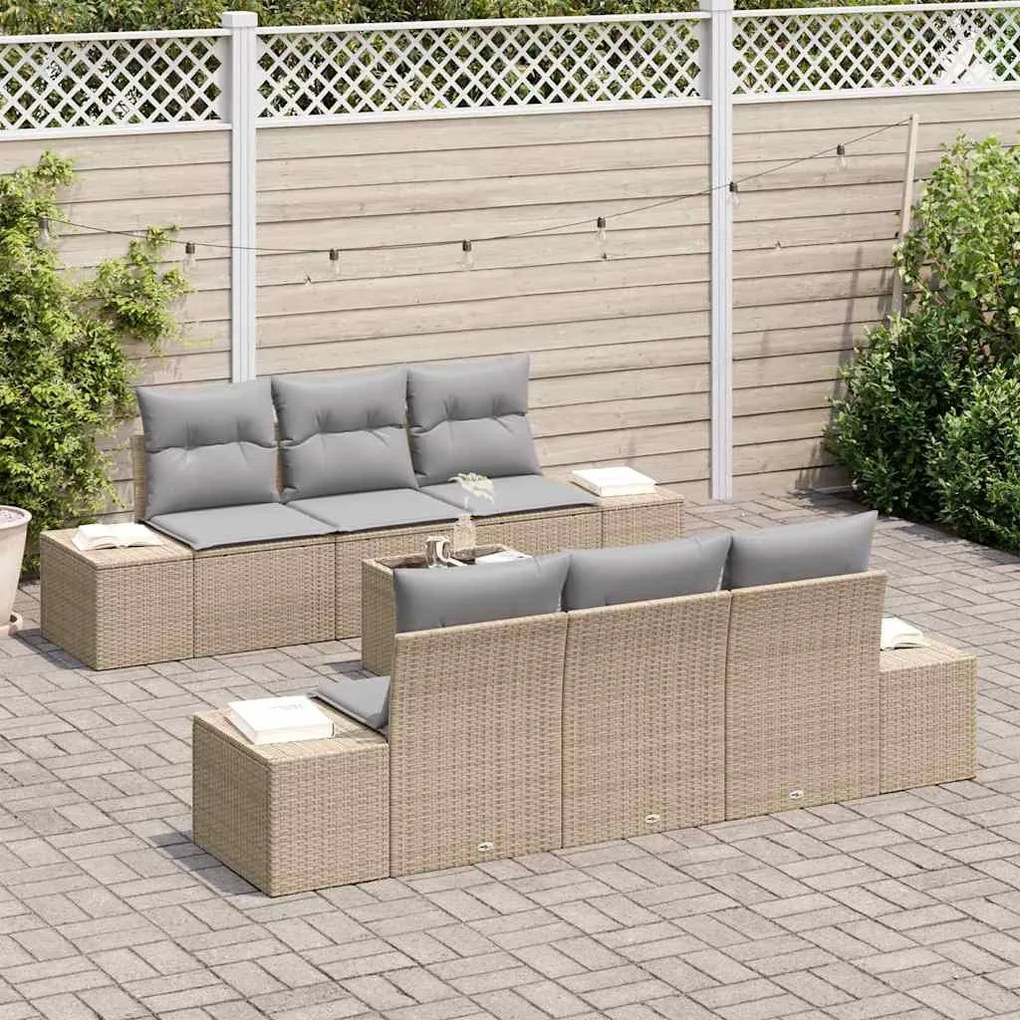 Conjunto de Sofá para o Jardim com 7 peças da e almofadas bege em ratt