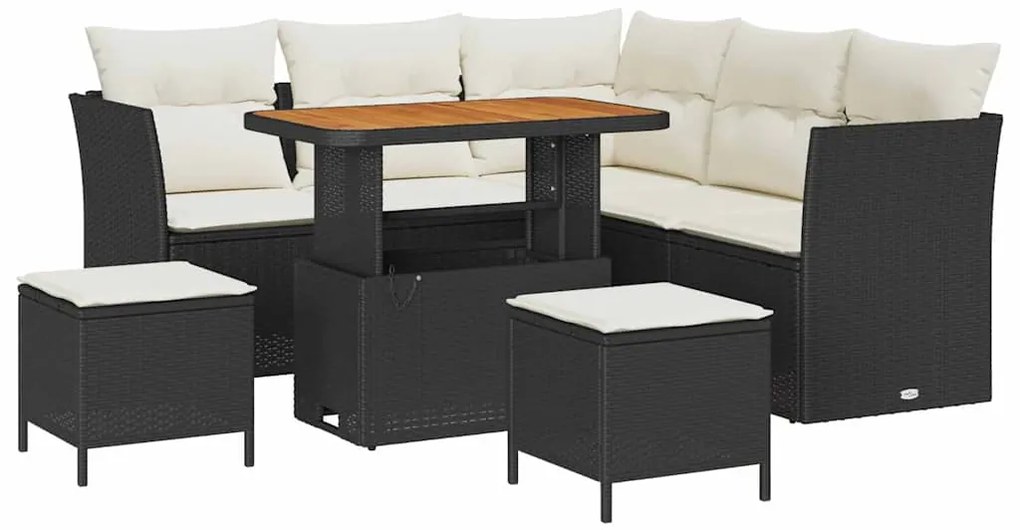 Conjunto de Sofá de Jardim vidaXL de 8 Peças com Almofadas Pretas em R