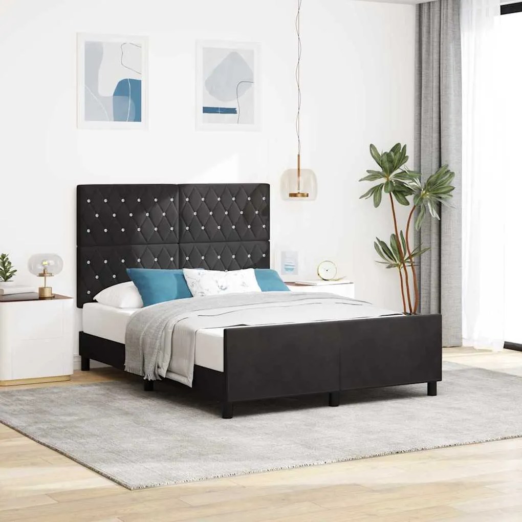 Estrutura de Cama de Veludo Preto vidaXL 140x200 cm