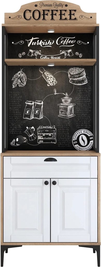 Armário Alto de Cozinha "Avellano" - Nogueira e Branco - 70x170.4x40cm