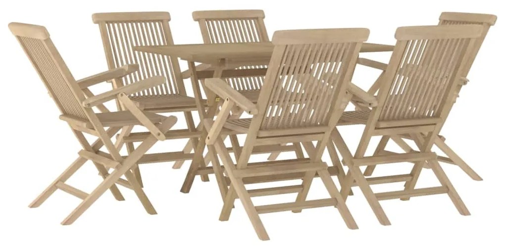 7 pcs conjunto de jantar p/ jardim madeira de teca maciça cinza