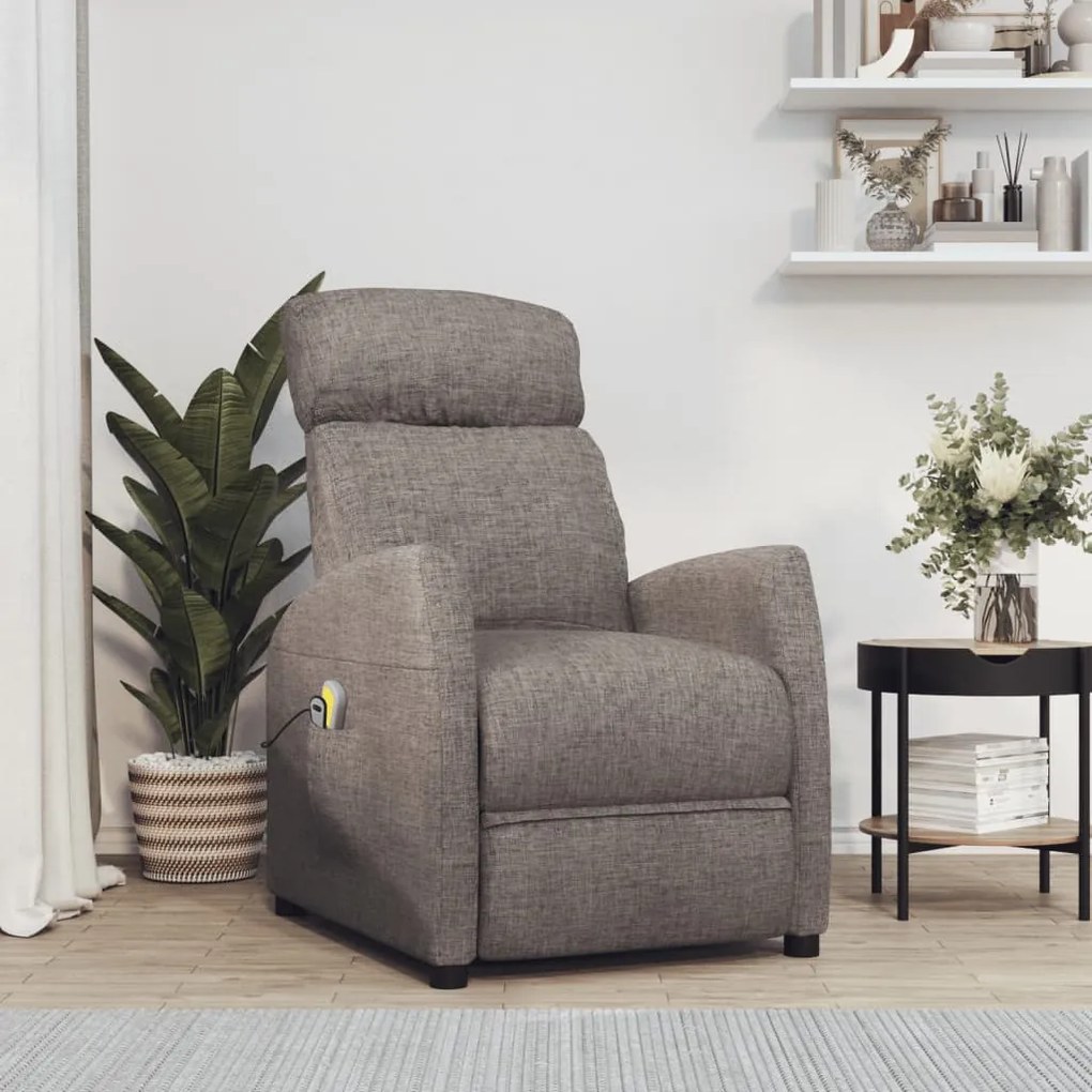 vidaXL Poltrona de massagens tecido cinzento-acastanhado