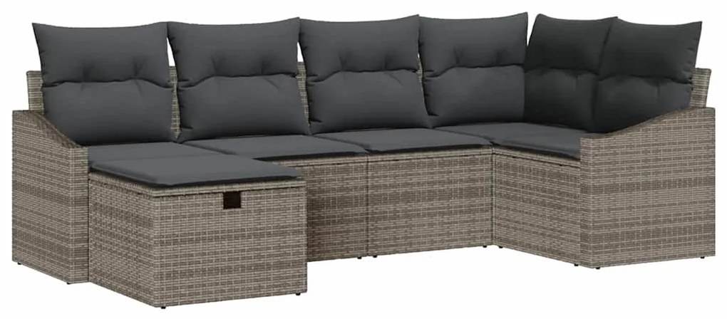 Conjunto de Sofás de Jardim 6 Peças com Almofadas Cinza Rattan Sintéti