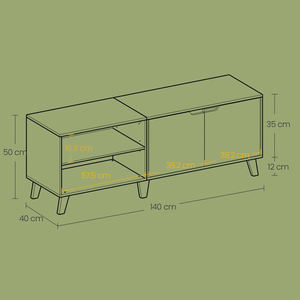Móvel de TV, mesa de TV com 2 portas, 140 x 40 x 50 cm Castanho vintage