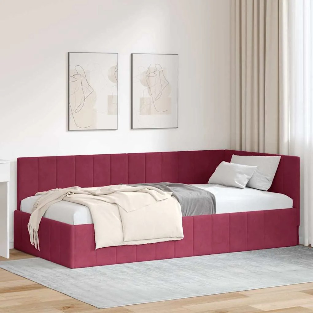 vidaXL Estrutura de Cama de Canto Vinho Vermelho 90 cm x 200 cm Veludo
