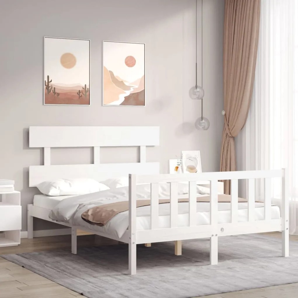 Estrutura de cama com cabeceira 140x190cm madeira maciça branco