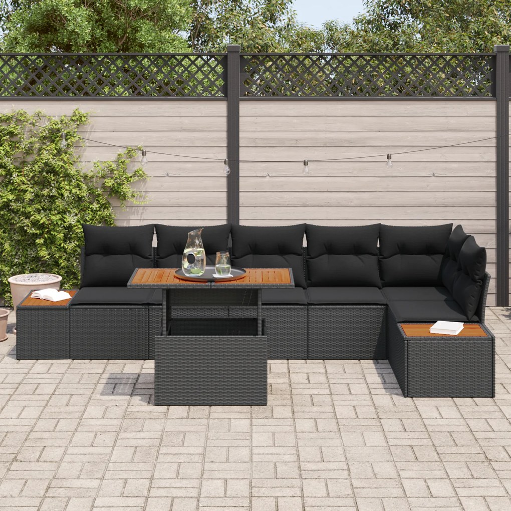 Conjunto de Sofá de Jardim de 7 Peças com Almofadas Preto Rattan Polip