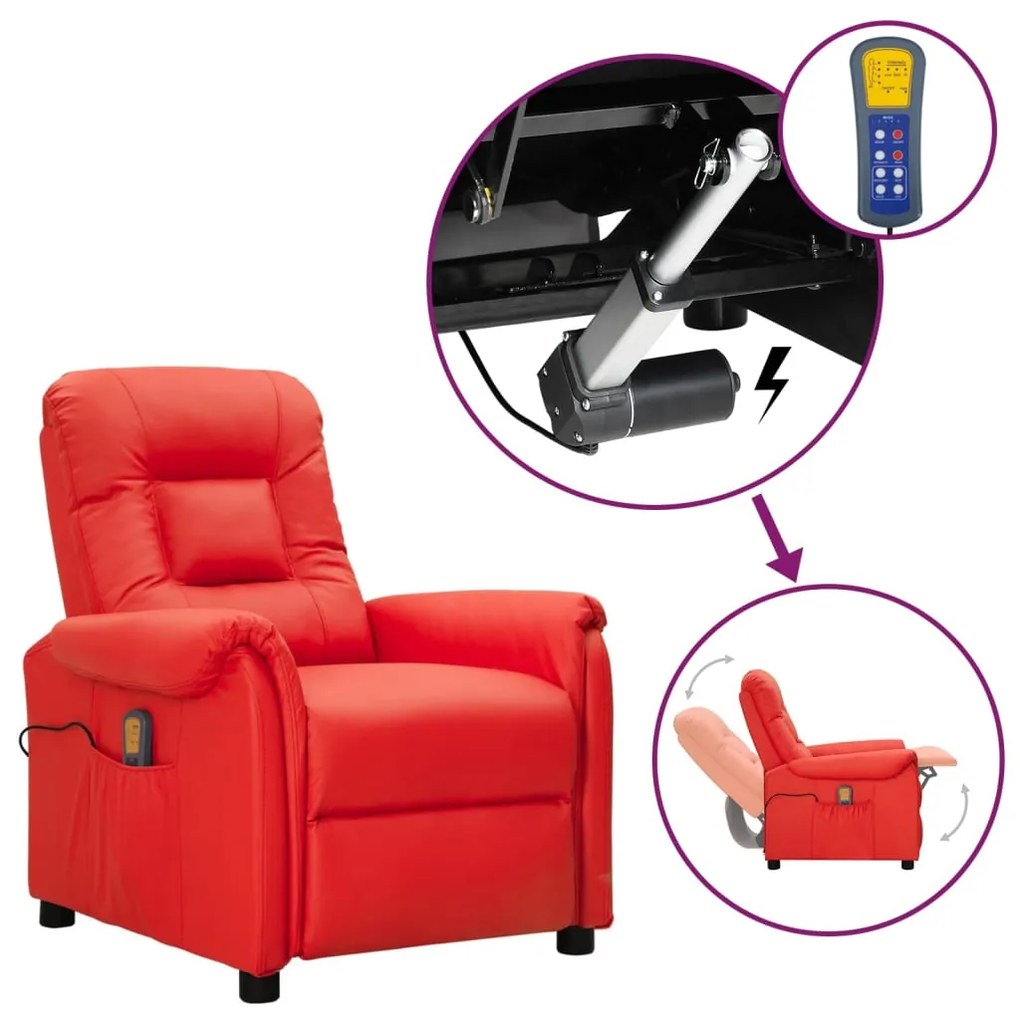 vidaXL Poltrona de massagens elevatória couro artificial vermelho