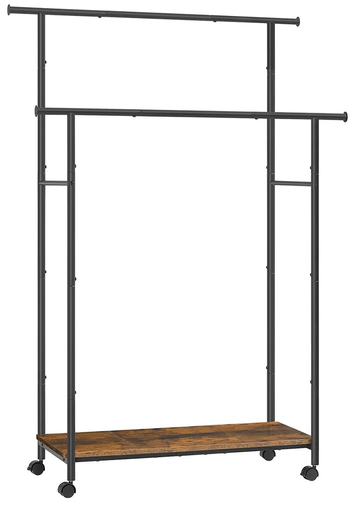 Guarda Roupa com rodas com 2 varões 39,6 x 98,5 x 156,8 cm Preto e castanho-vintage