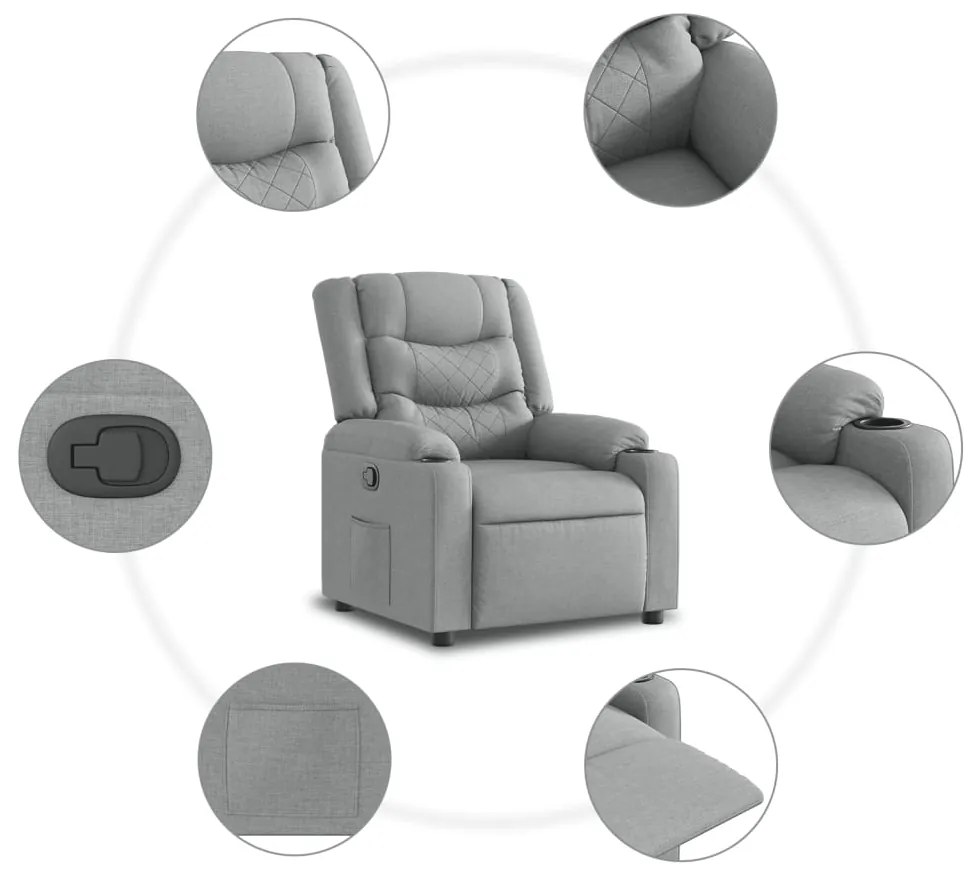 Poltrona reclinável tecido cinzento-claro