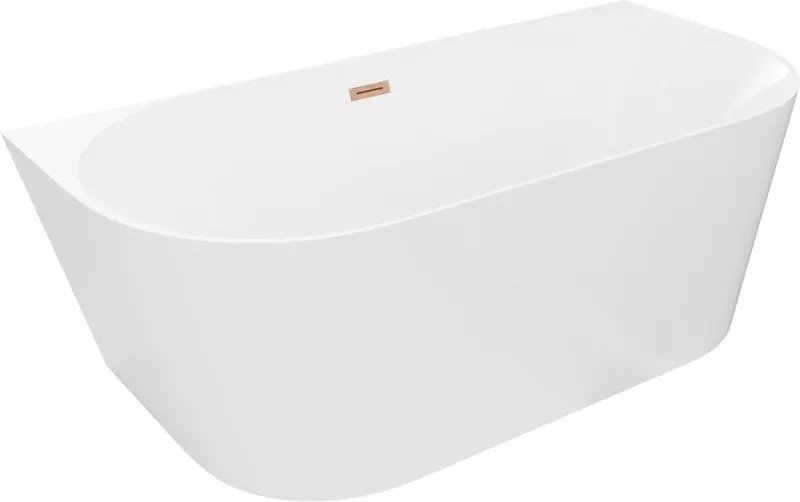 Mexen Oval Slim banheira independente de parede 170 x 80 cm, branca, transbordamento cobre escovado - 52661708000-65