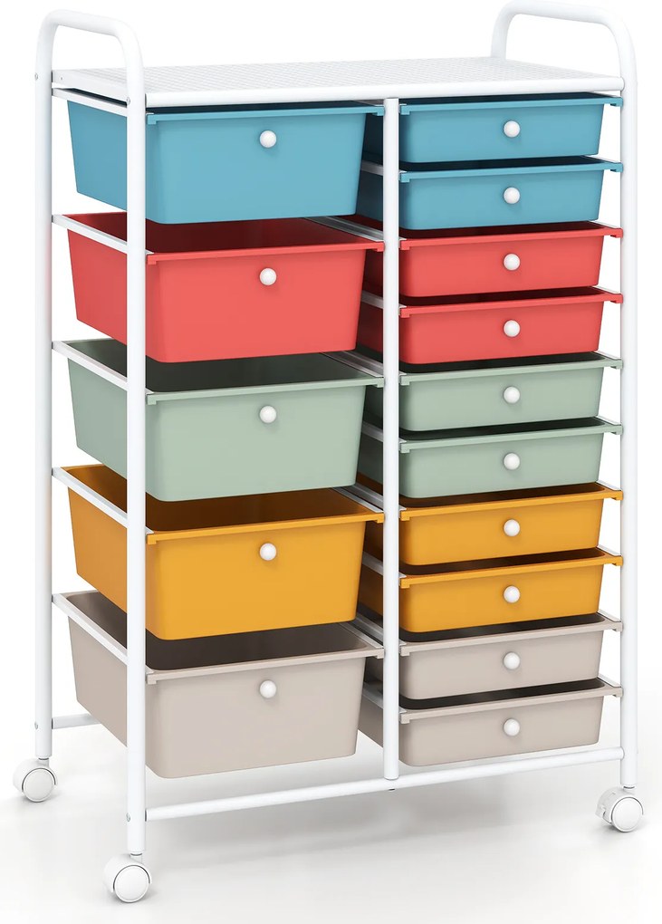 Carrinho de Arrumação Móvel, 63 x 38 x 96 cm, 15 Gavetas, Multicolor