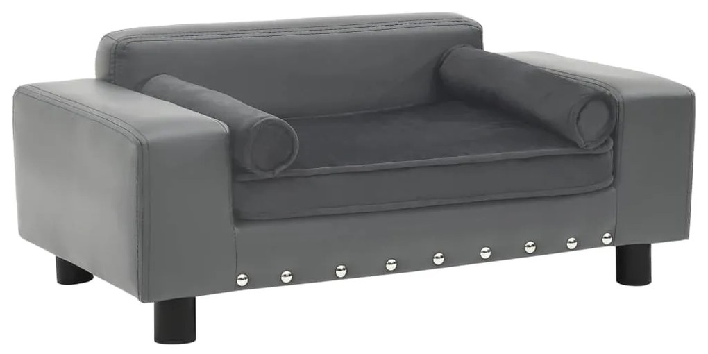 Sofá para cães 81x43x31 cm pelúcia e couro artificial cinzento