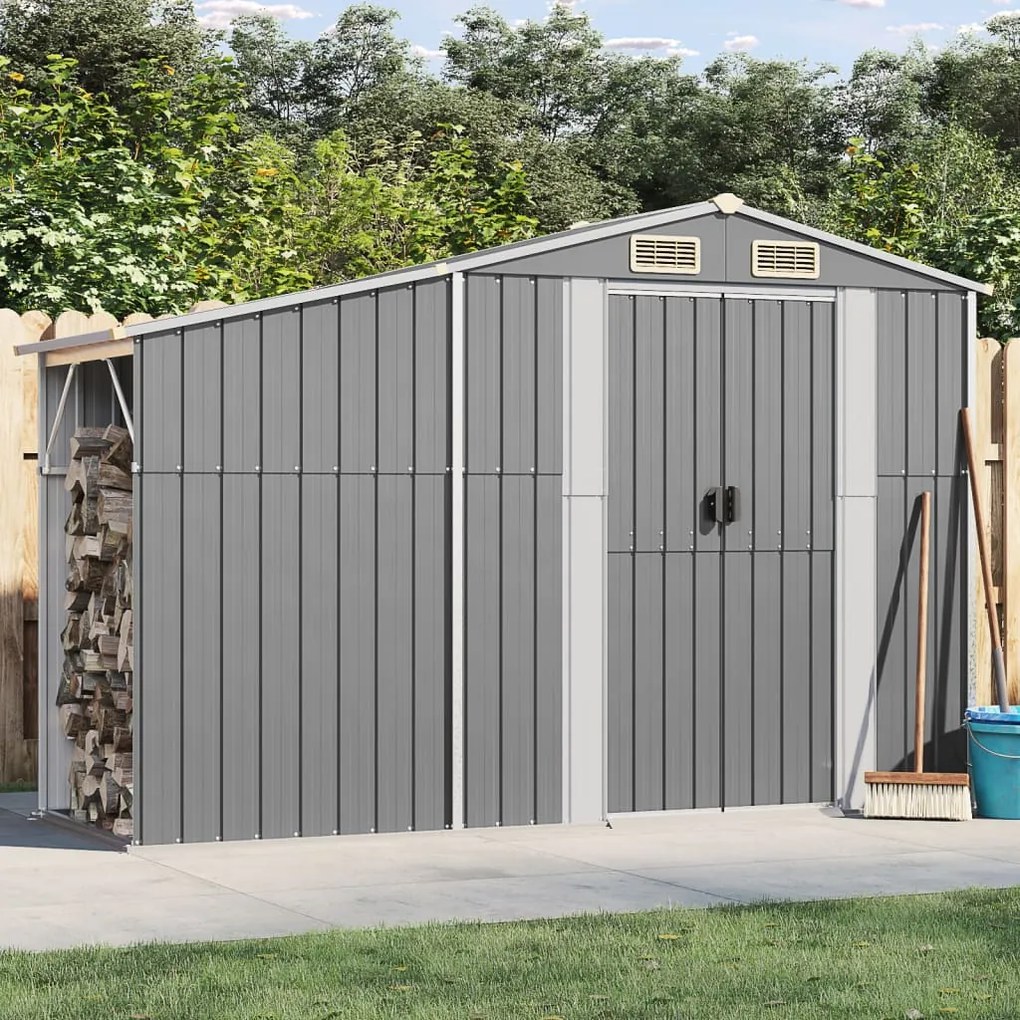 vidaXL Abrigo de jardim 277x93x179 cm aço galvanizado cinzento