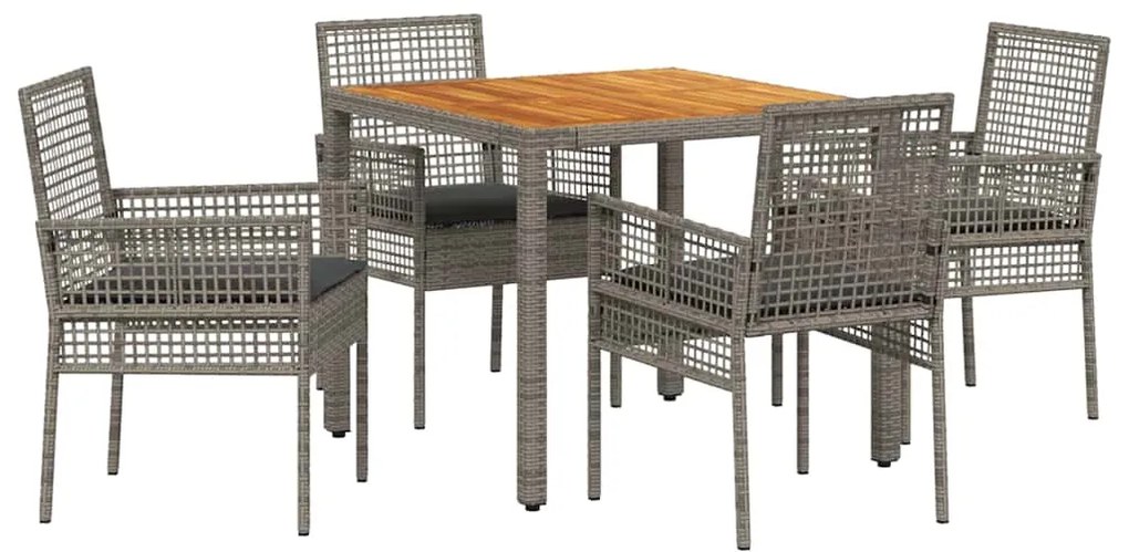 Conjunto de Jantar 5 Peças com Almofadas Cinzas em Rattan Sintético