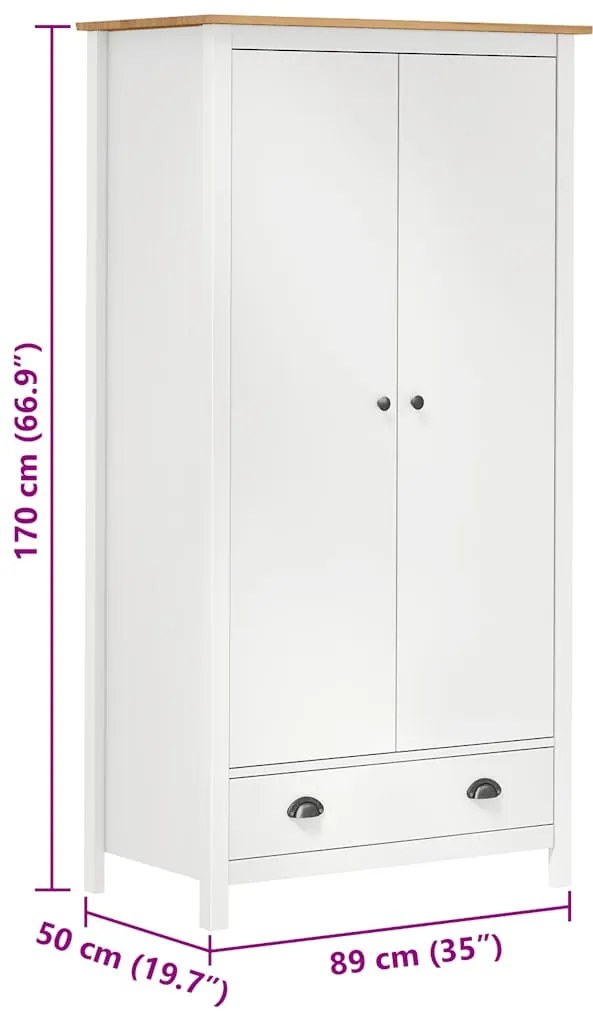 Roupeiro 2 portas Hill 89x50x170 cm pinho maciço branco