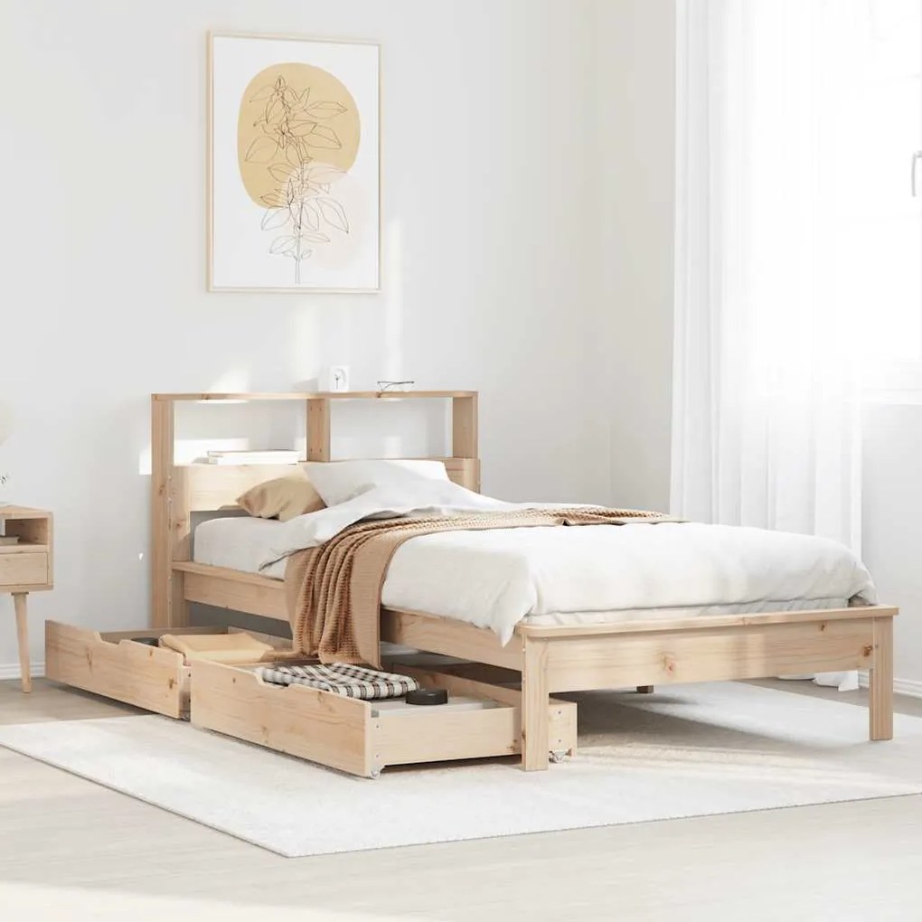 vidaXL Cama com estante sem colchão 100x200 cm pinho maciço