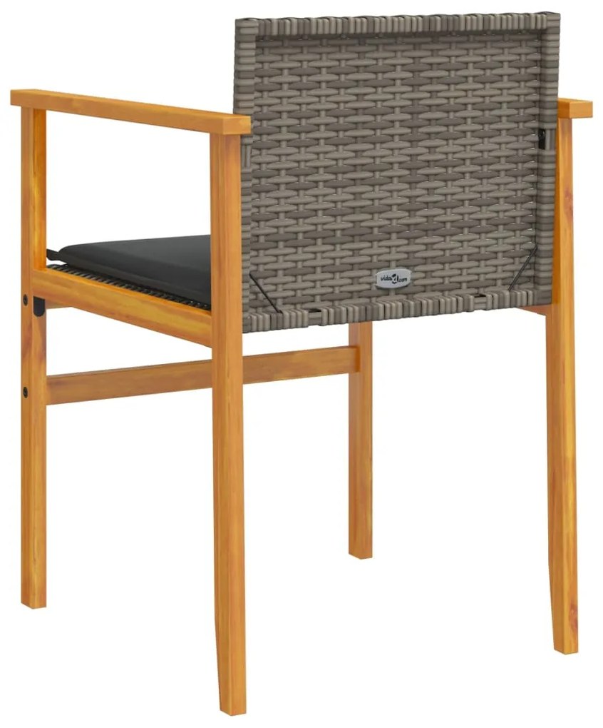 Cadeiras de jardim c/ almofadões 2 pcs vime PE/madeira cinza