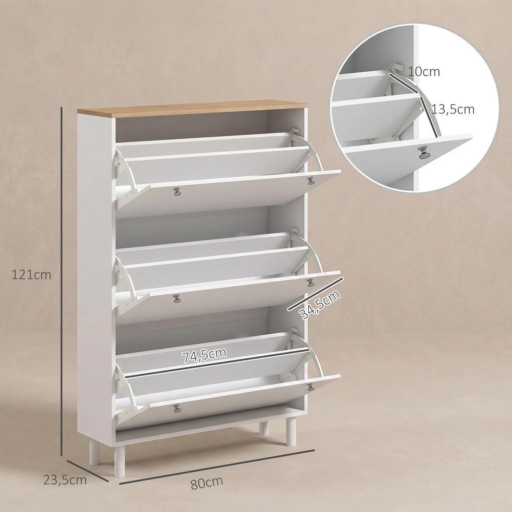 Sapateira, Armário para Calçado, 80 x 23,5 x 121 cm, Capacidade para 24 Pares, Branco