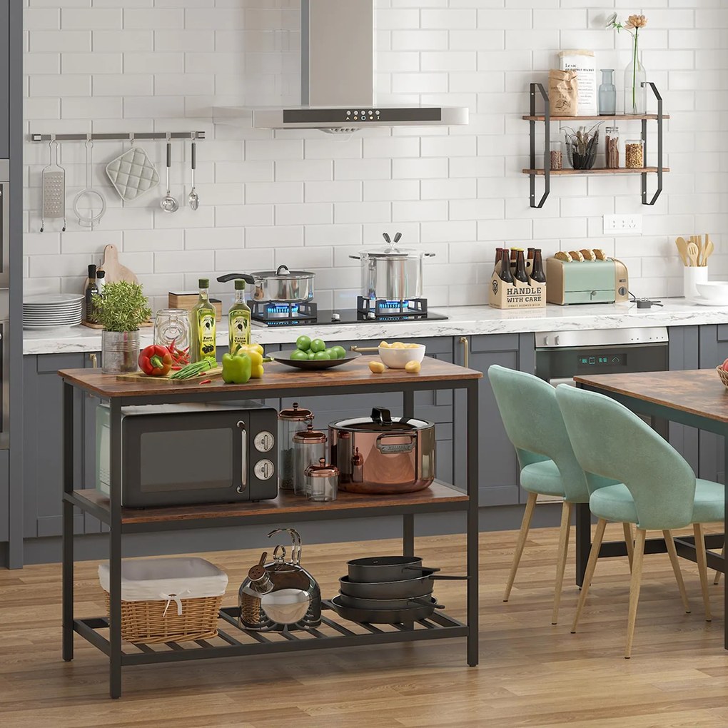 Ilha de cozinha com 3 prateleiras 120 x 60 x 90 cm castanho Vintage-preto