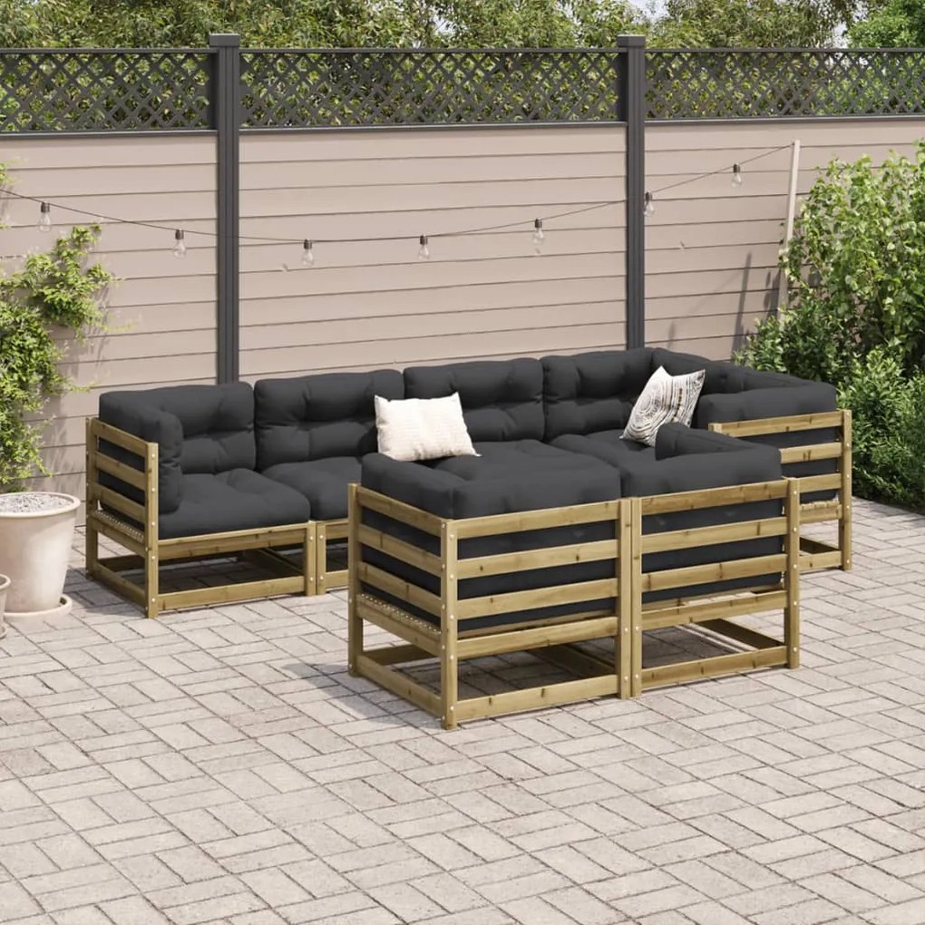 7 pcs conjunto sofás de jardim c/ almofadões pinho impregnado