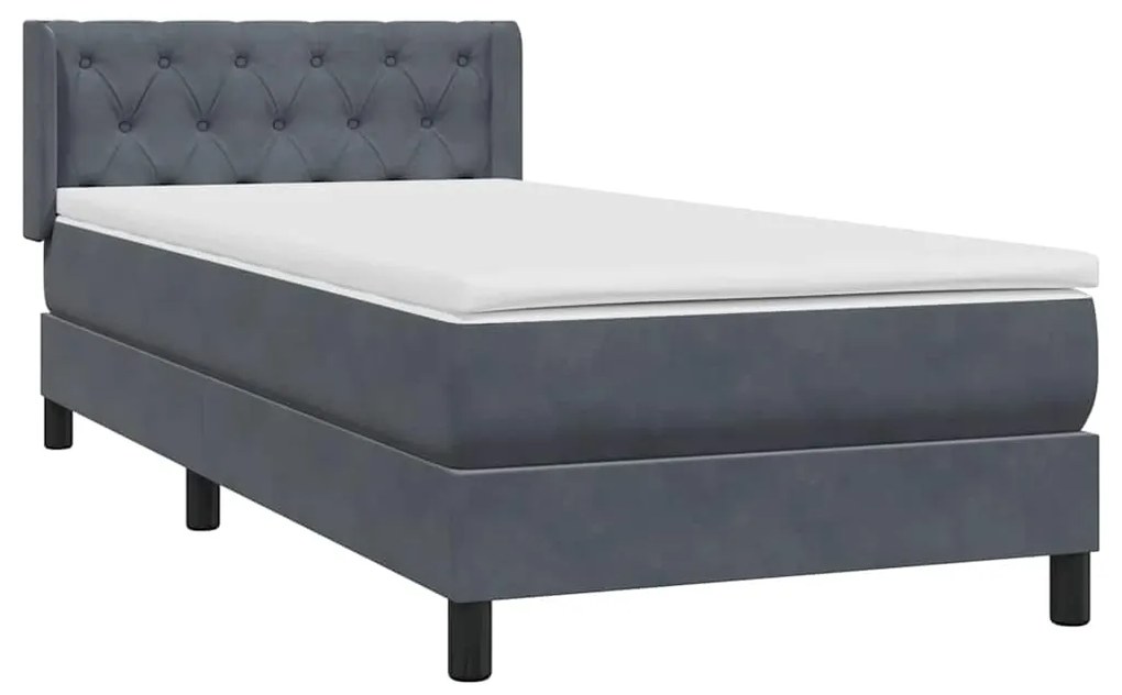 Cama com molas/colchão cinza-escuro 80x210 cm veludo
