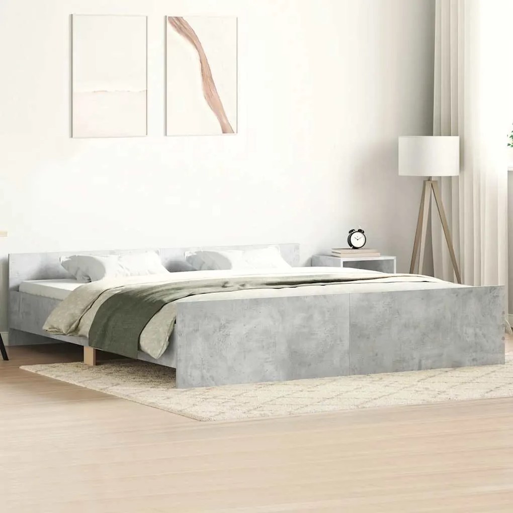 Estrutura de cama c/ painéis de cabeceira e pés cinza cimento