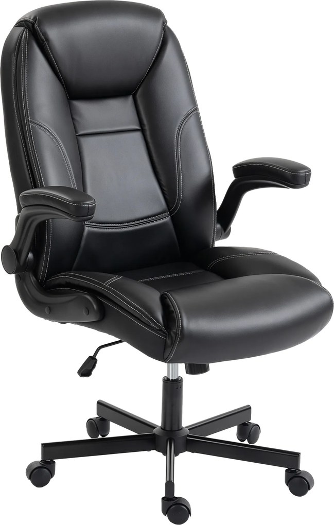 Cadeira de escritório ergonómica, com braços rebatíveis, altura ajustável, função de balanço, preta