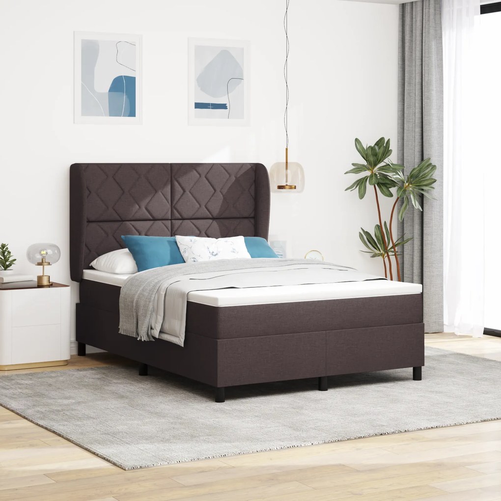 Cama Box Spring vidaXL com Colchão - Marrom Escuro, 160x200 cm, Tecido