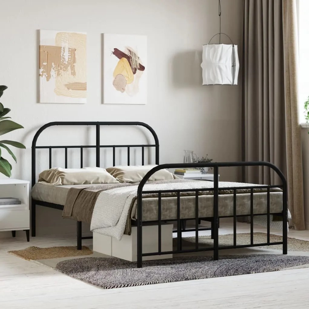 vidaXL Estrutura de cama com cabeceira e pés 120x190 cm metal preto