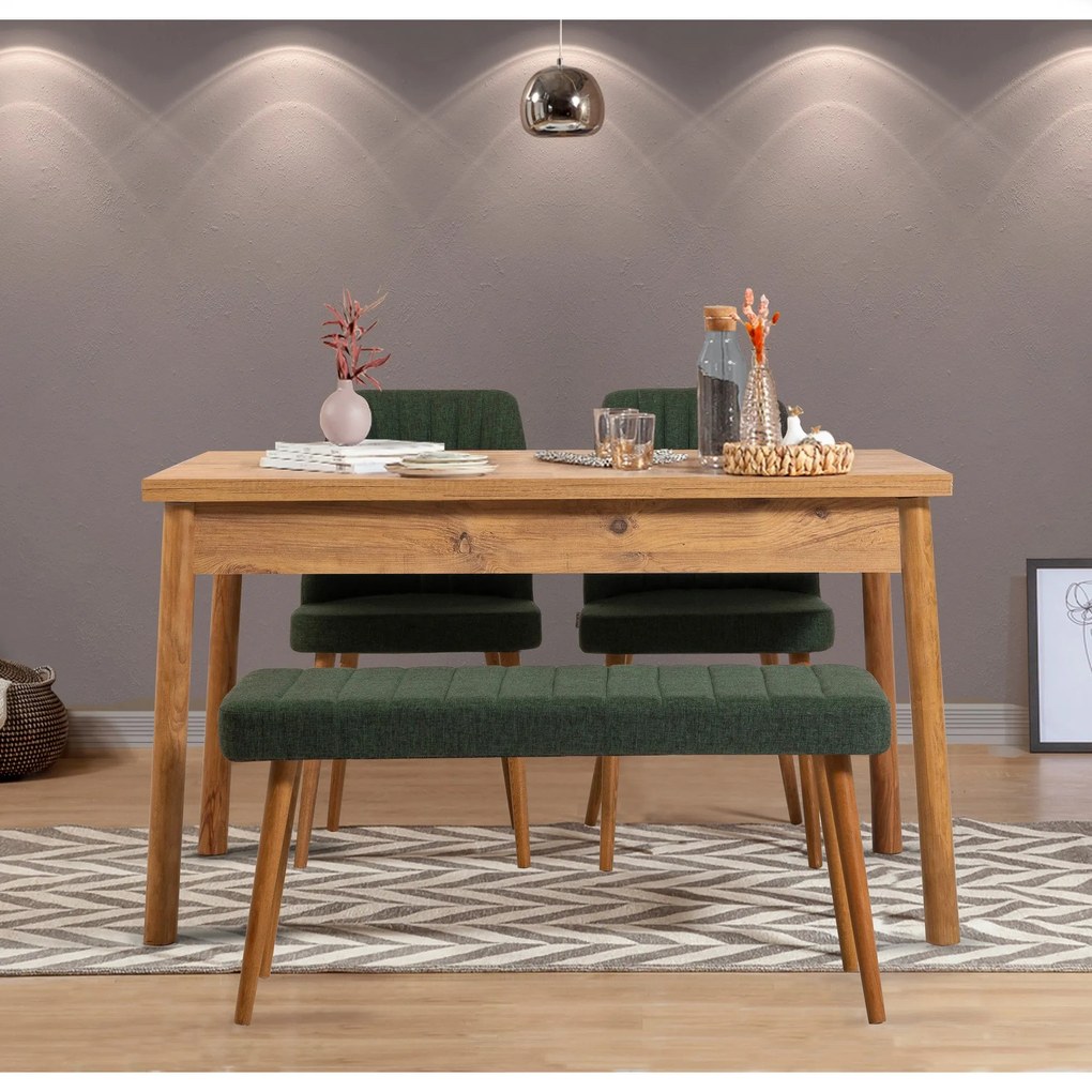 Conjunto de Mesa e Cadeiras Costa – Pinho Atlântico Verde – Mesa: 120x