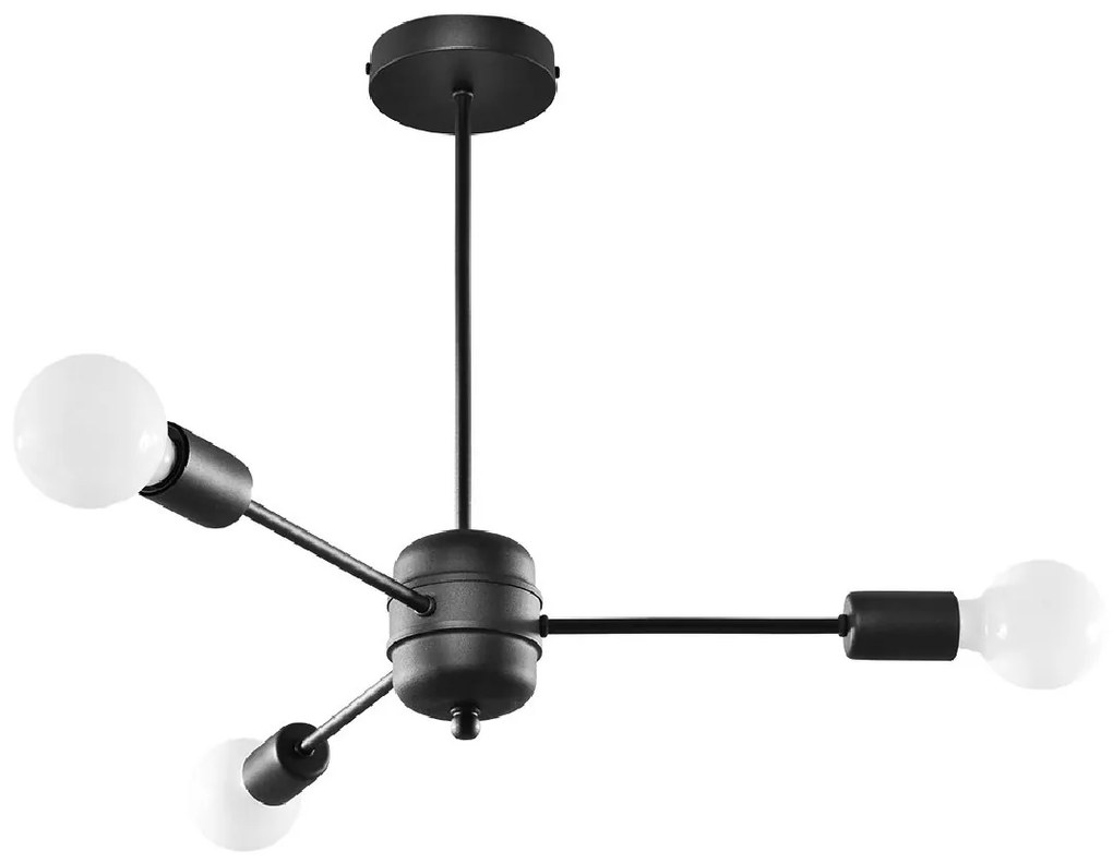 Candeeiro de Teto em AÇO LANGO 3 Lampâdas Preto