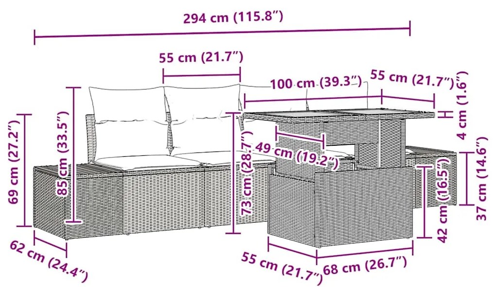 Conjunto de Jantar para o Jardim com 5 Peças e Almofadas Beiges em Rat