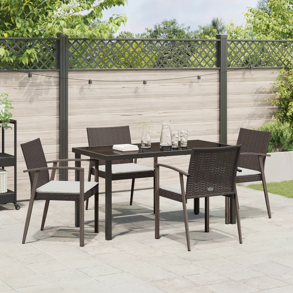 Conjunto de Jantar de Jardim em 5 Peças com Almofadas em Rattan Sintét