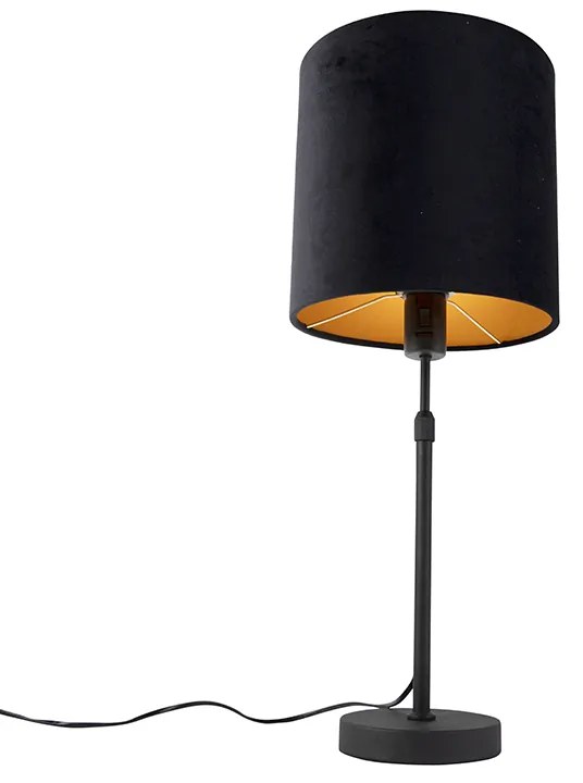 Candeeiro de mesa preto com cúpula de veludo preto com 25 cm ouro - Parte Moderno