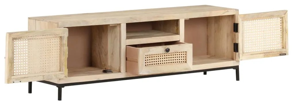 Móvel de TV 120x30x40 cm mangueira maciça e palhinha natural