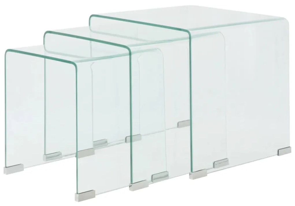 Conjunto mesas de encastrar 3 pcs vidro temperado transparente