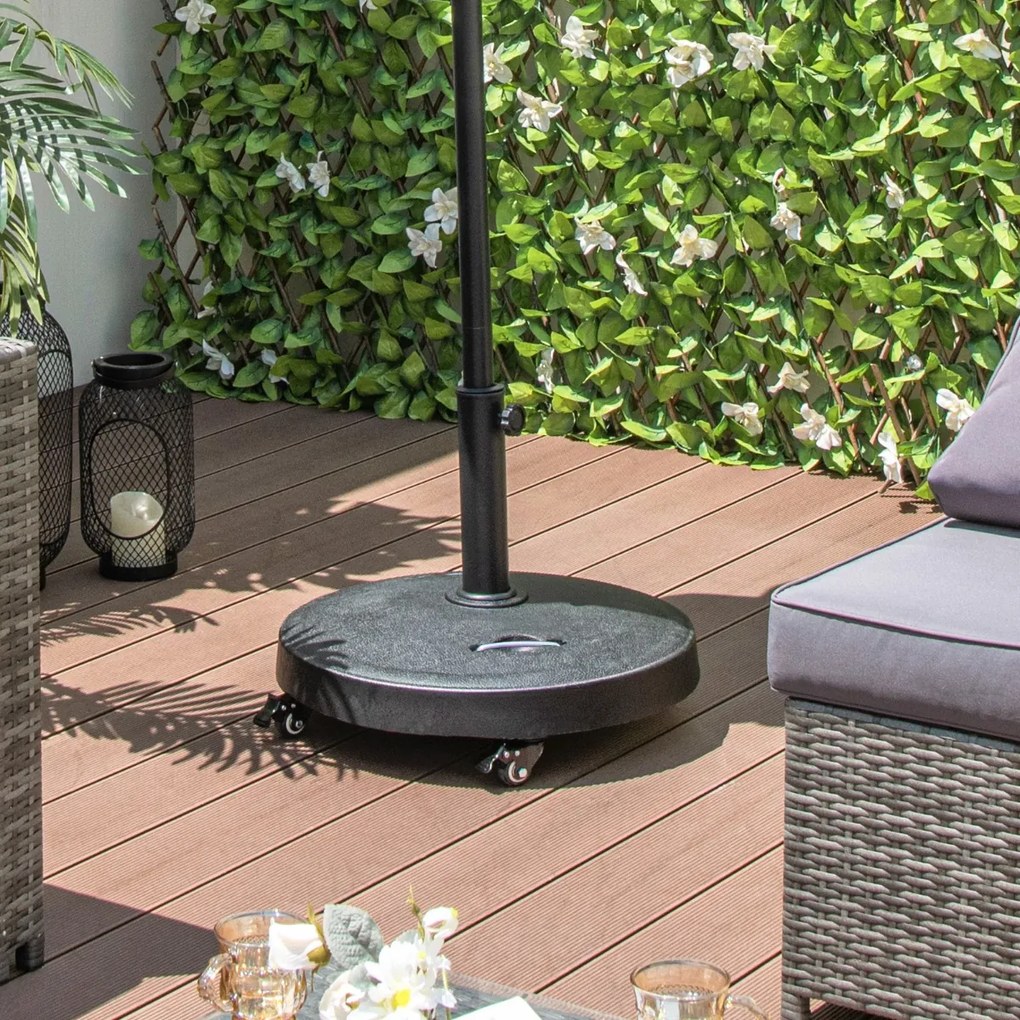 Base para guarda-sol de exterior, capacidade de carga de 23 kg com rodas, pegas, suporte de guarda-sol redondo de 52 cm para jardim e pátio