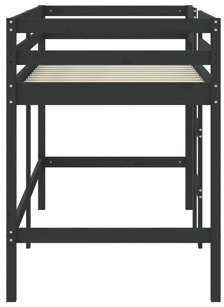 Cama alta p/ criança c/ escada 90x190 cm pinho maciço preto