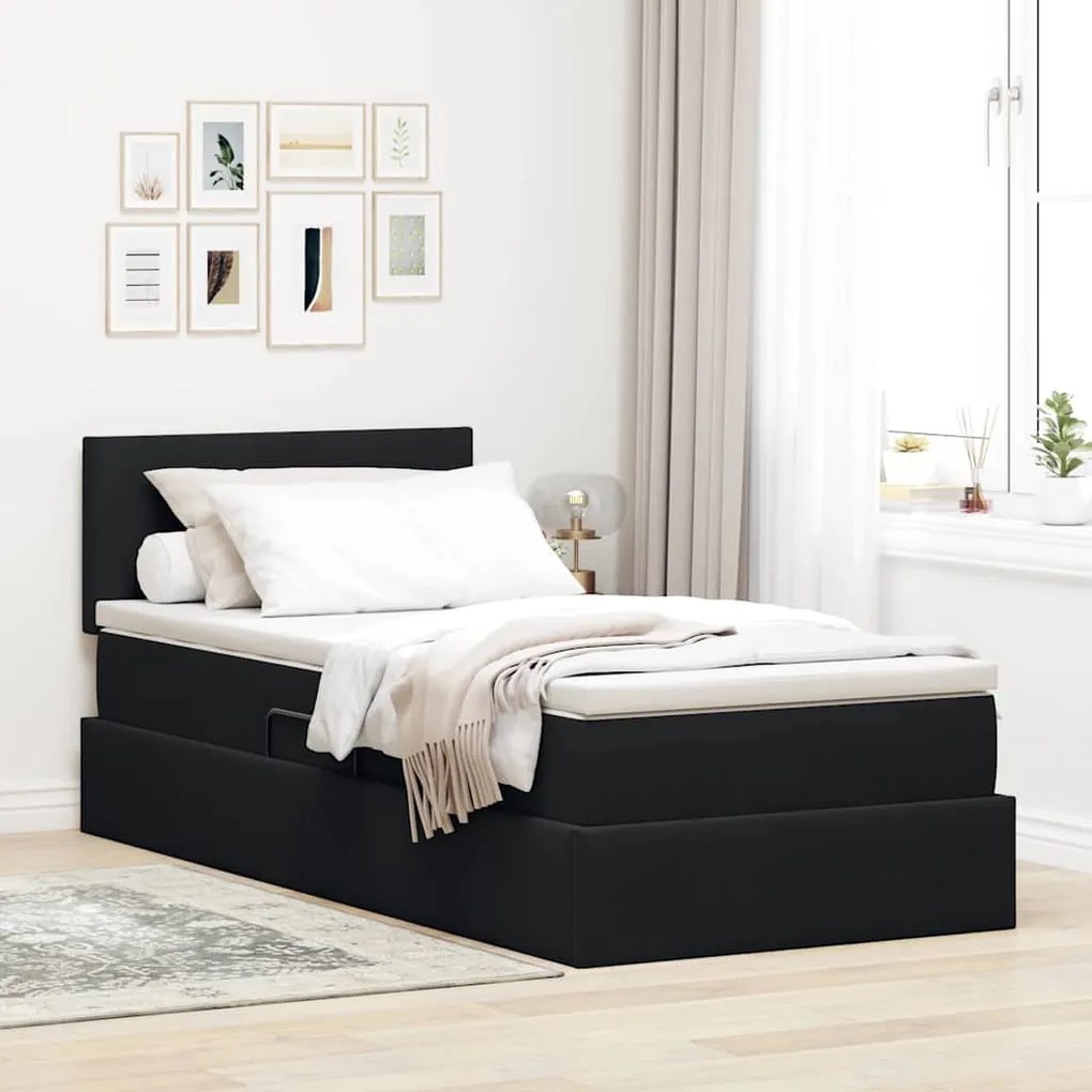 vidaXL Cama com Armazenamento com colchão Preto 90 x 190 cm Veludo