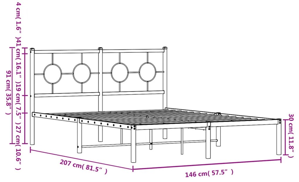 Estrutura de cama com cabeceira 140x200 cm metal preto