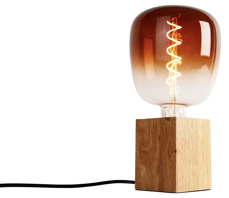 Candeeiro de mesa rústico em madeira natural com LED G140 - Bloc Rústico