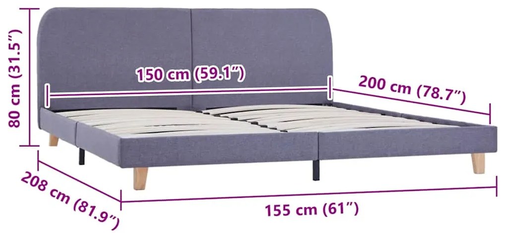 Estrutura de cama sem colchão 150x200 cm tecido cinzento-claro