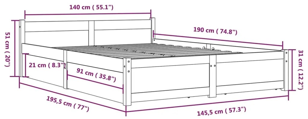 Estrutura de cama c/ gavetas 140x190 cm preto