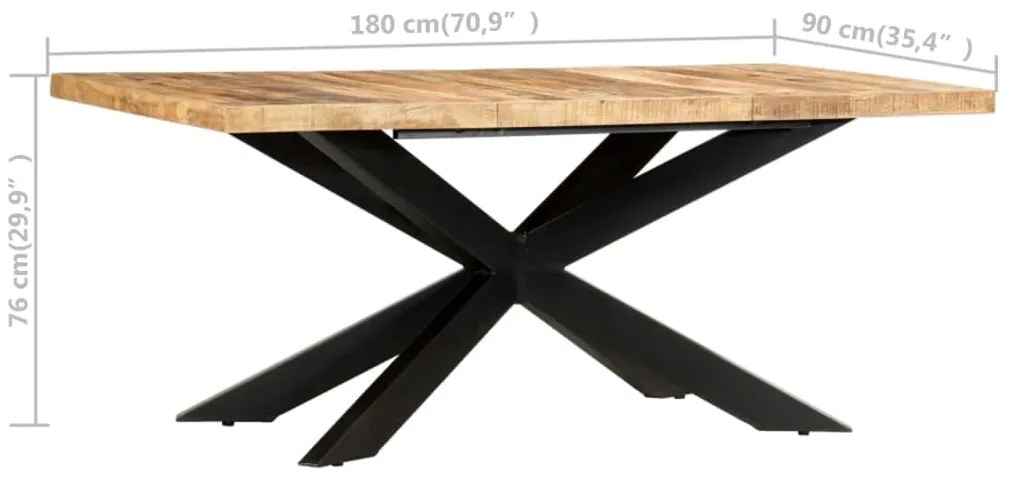 Mesa de jantar 180x90x76 cm madeira de mangueira maciça áspera