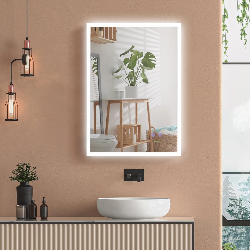 kleankin Espelho Casa de Banho com Luz LED Espelho de Parede com Ilumi