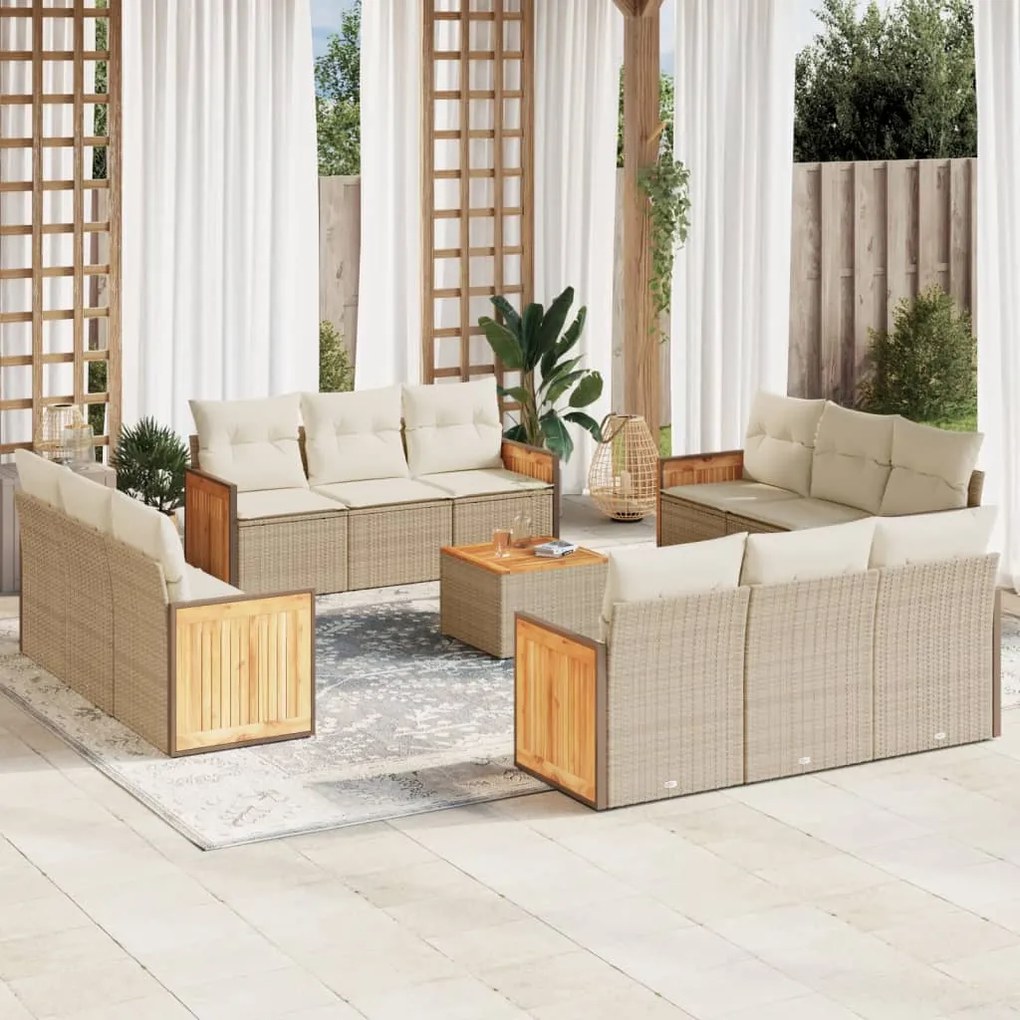 vidaXL 13 pcs conjunto de sofás p/ jardim com almofadões vime PE bege