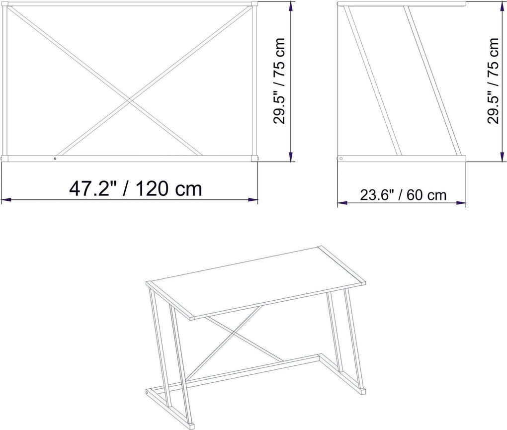 Secretária de Estudo Adelaide - Preto e Branco - 114cm x 60cm x 75cm